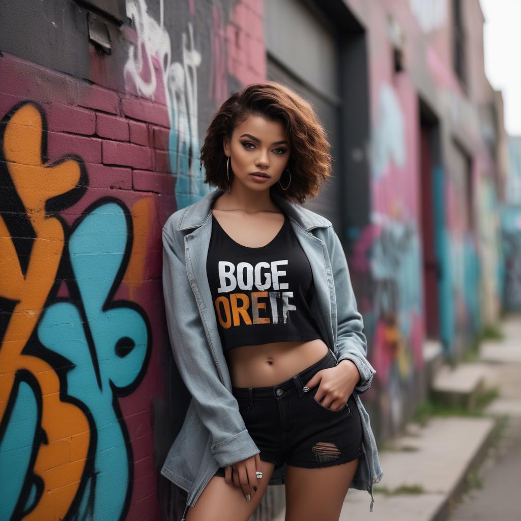 A stunning image of stylish urban model posing with bold graffiti.
