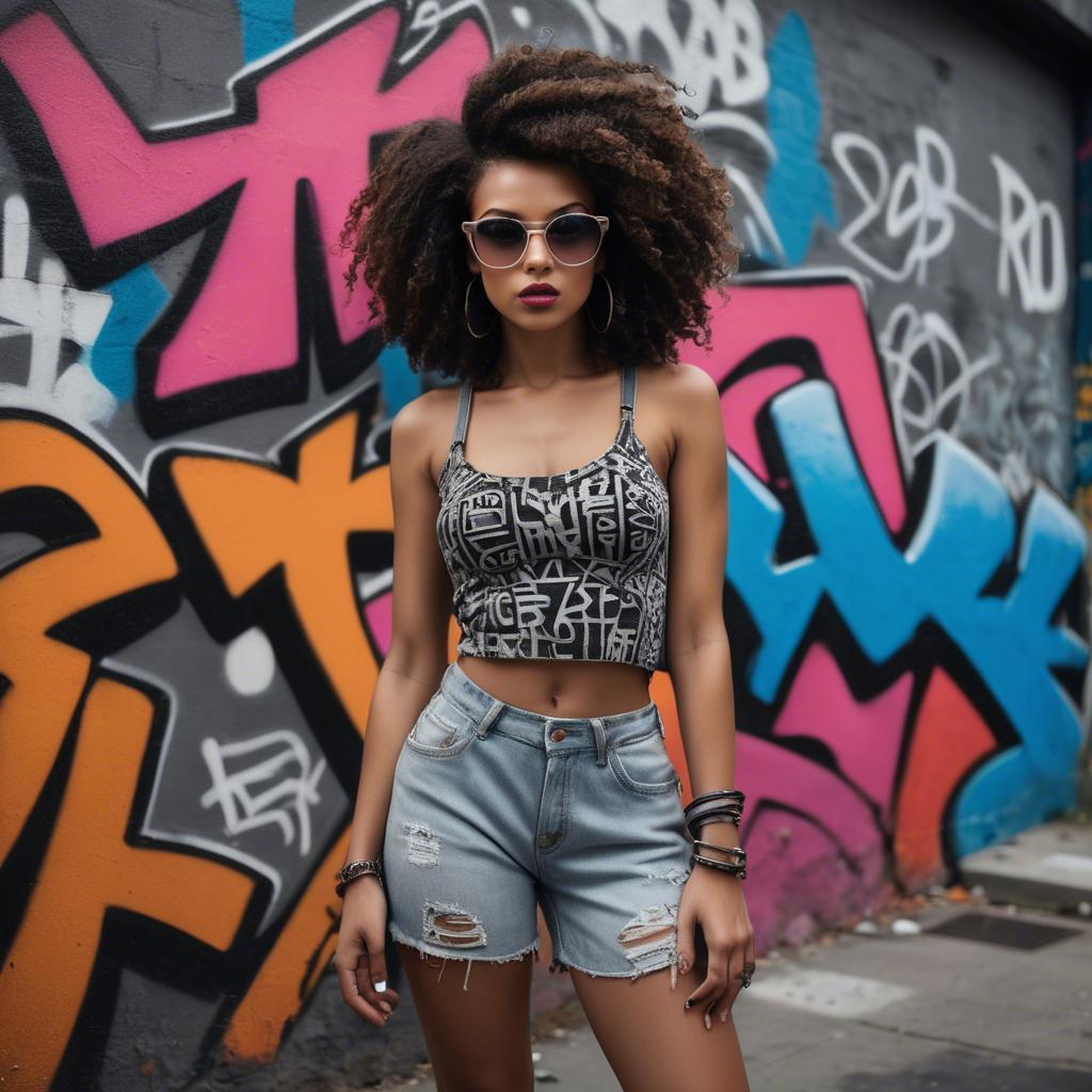 A stunning image of stylish urban model posing with bold graffiti.