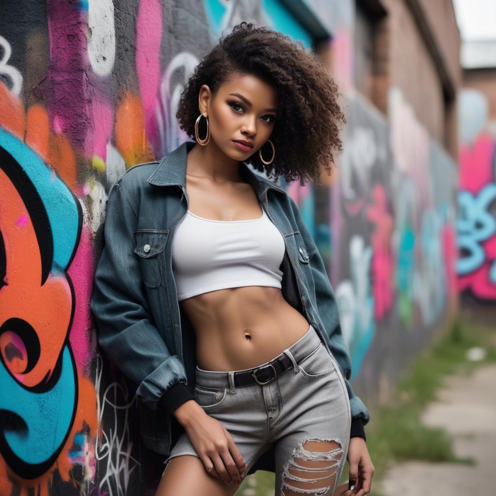 A stunning image of stylish urban model posing with bold graffiti.
