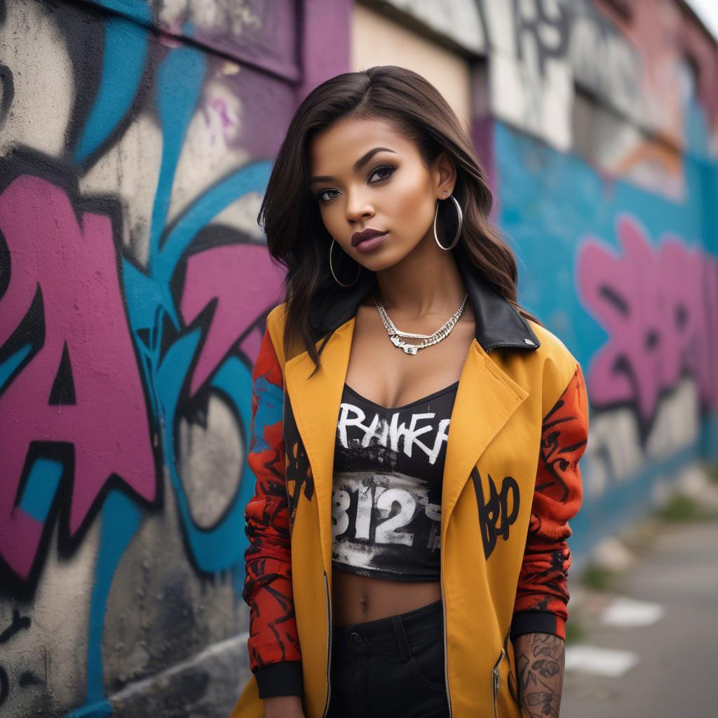A stunning image of stylish urban model posing with bold graffiti.