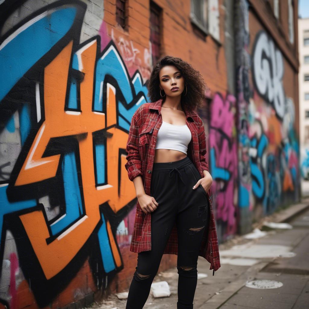 A stunning image of stylish urban model posing with bold graffiti.