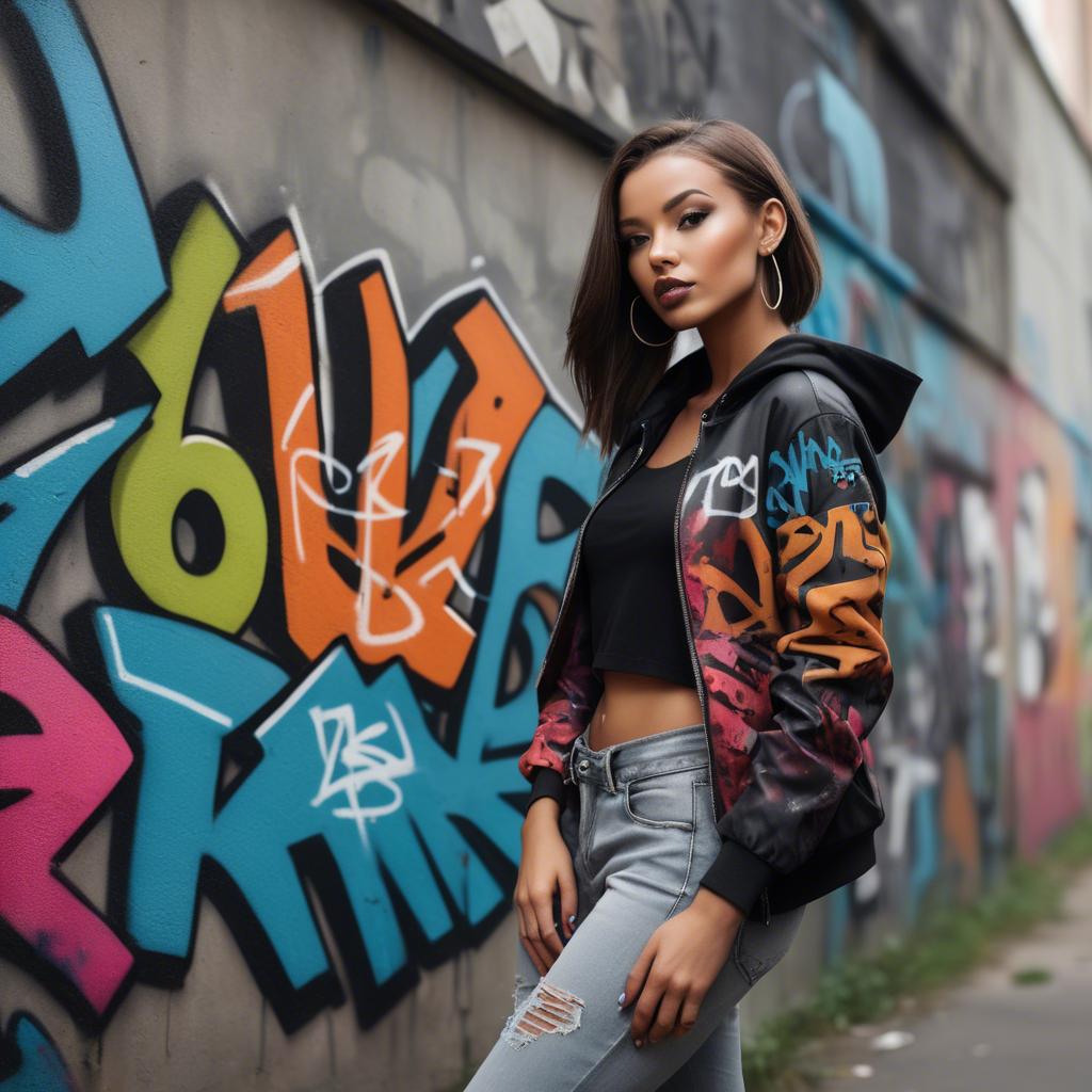 A stunning image of stylish urban model posing with bold graffiti.
