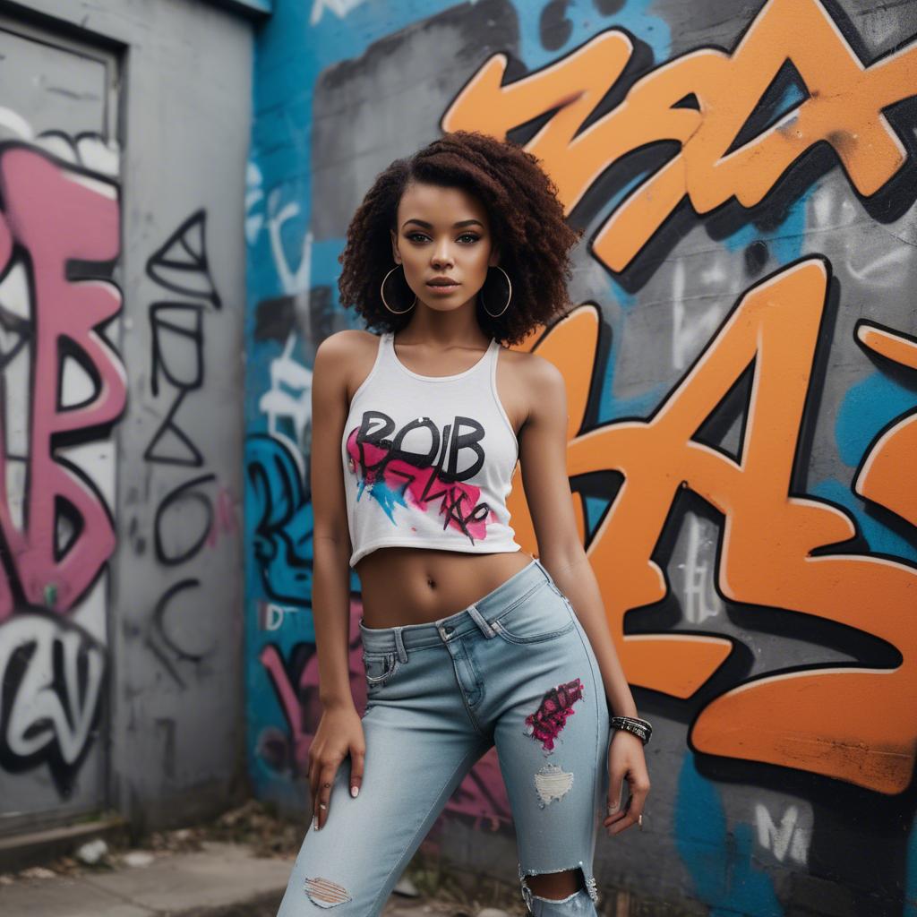 A stunning image of stylish urban model posing with bold graffiti.
