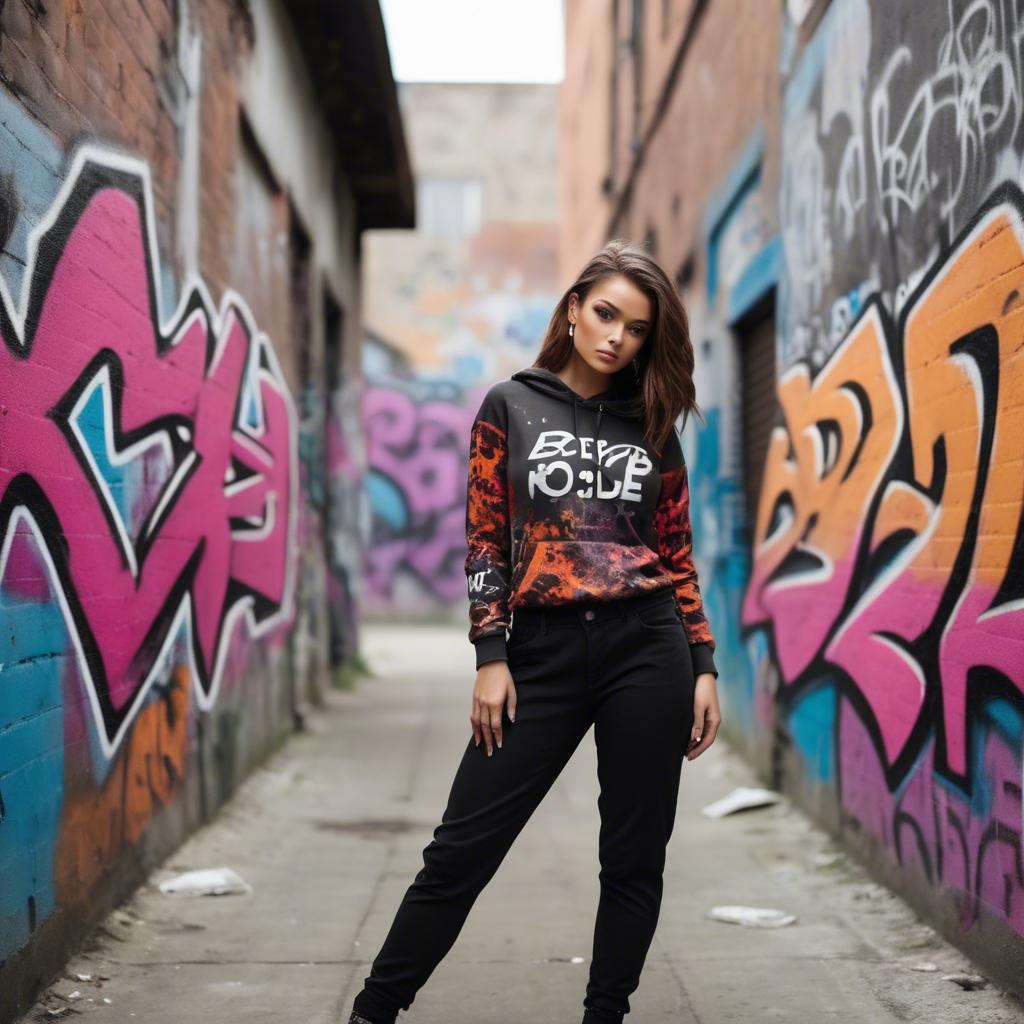 A stunning image of stylish urban model posing with bold graffiti.