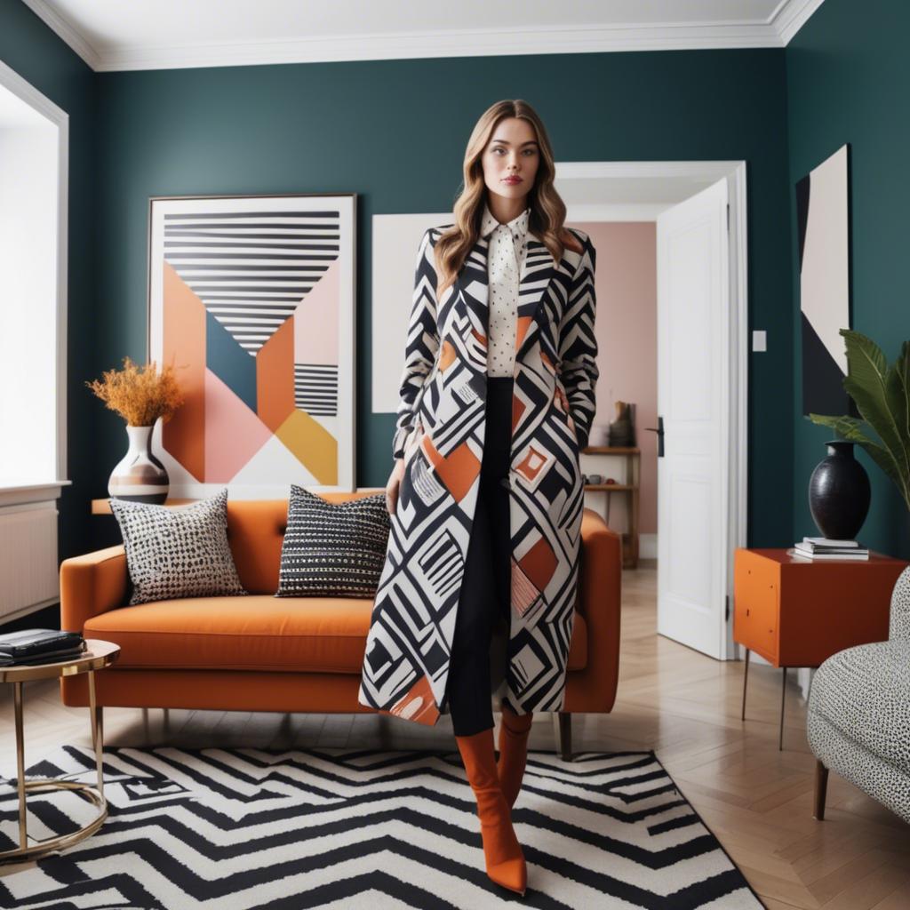 A stunning image of stylish woman with bold patterns in a minimalist room.