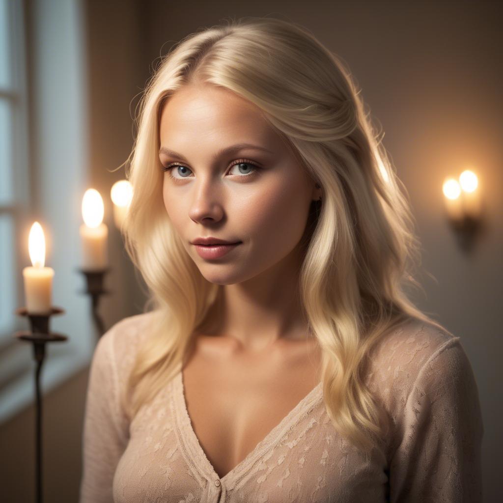A stunning image of swedish blonde in romantic lighting.