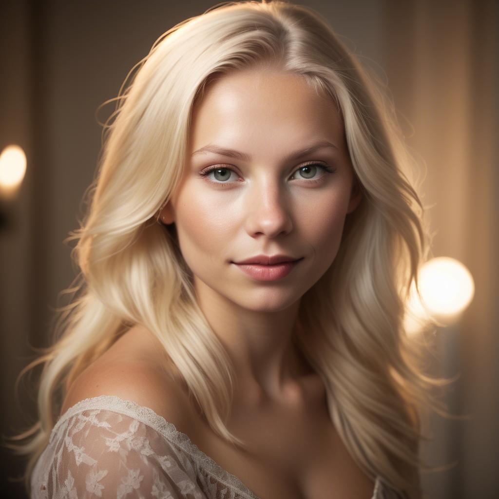 A stunning image of swedish blonde in romantic lighting.
