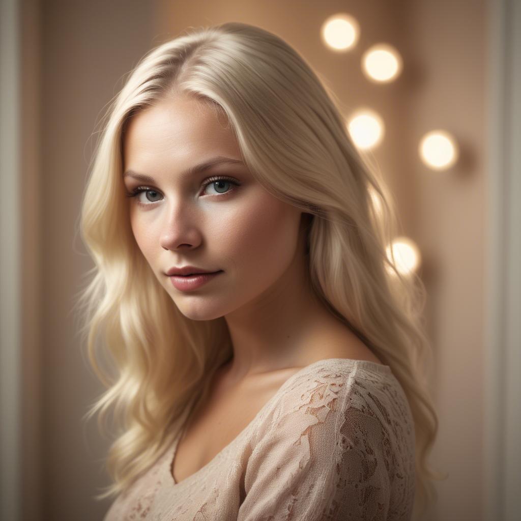 A stunning image of swedish blonde in romantic lighting.