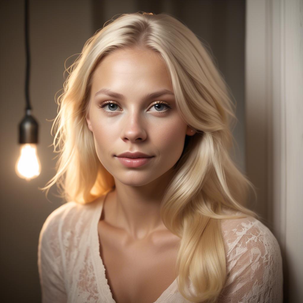 A stunning image of swedish blonde in romantic lighting.