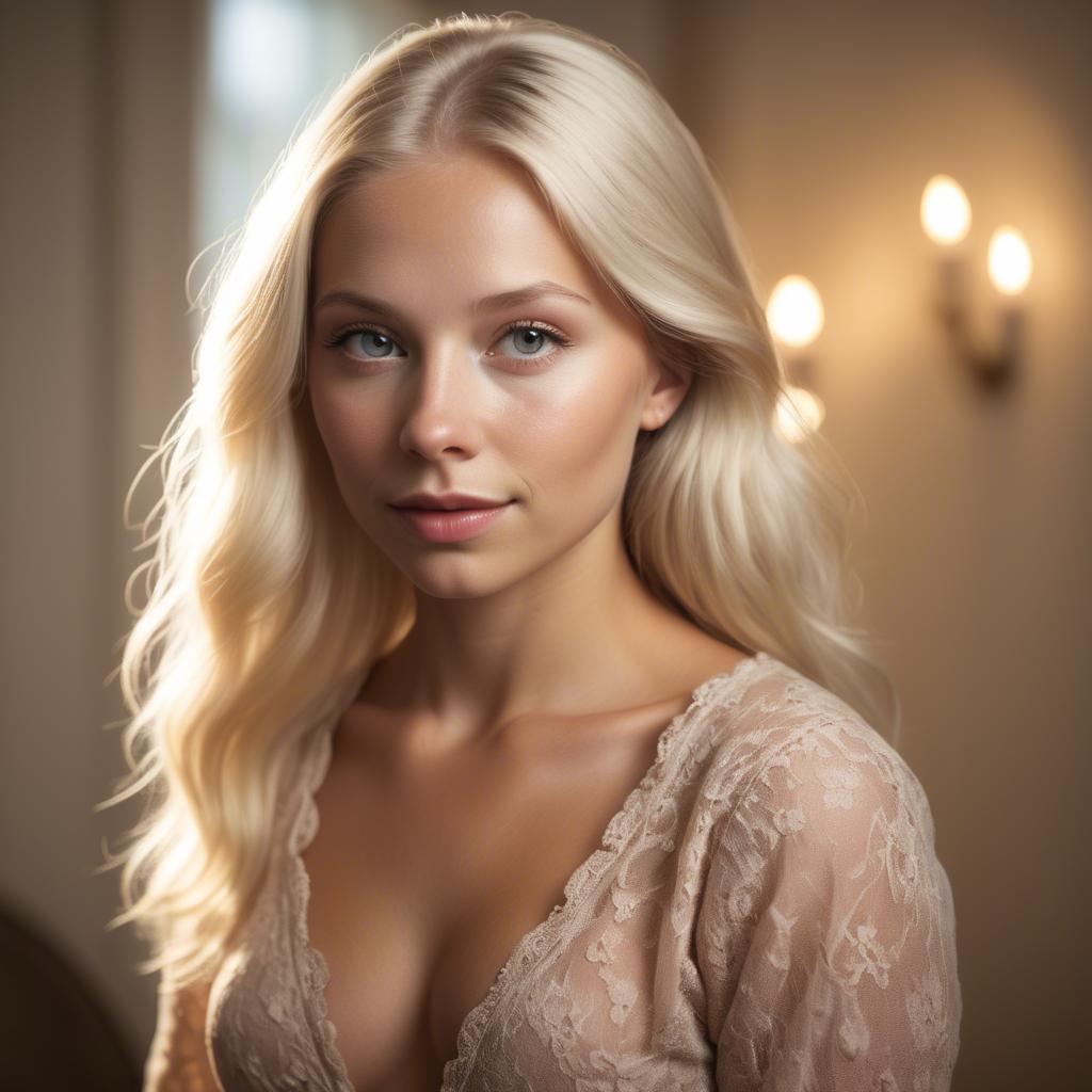 A stunning image of swedish blonde in romantic lighting.