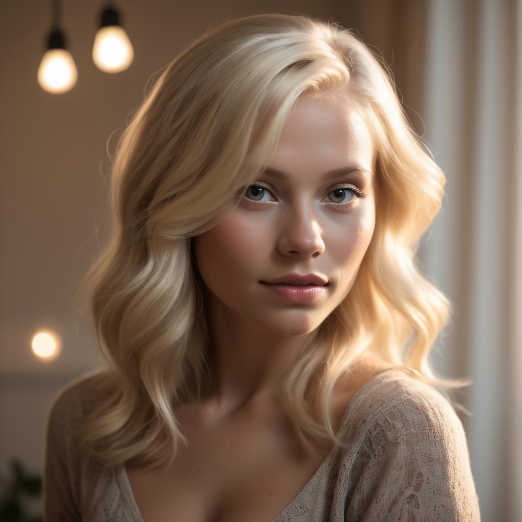 A stunning image of swedish blonde in romantic lighting.