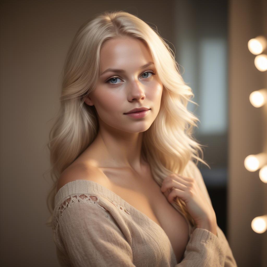 A stunning image of swedish blonde in romantic lighting.