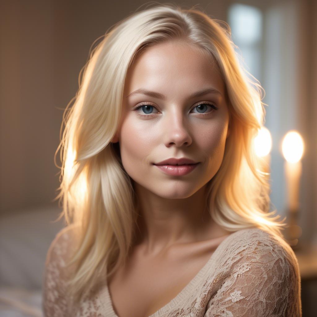 A stunning image of swedish blonde in romantic lighting.