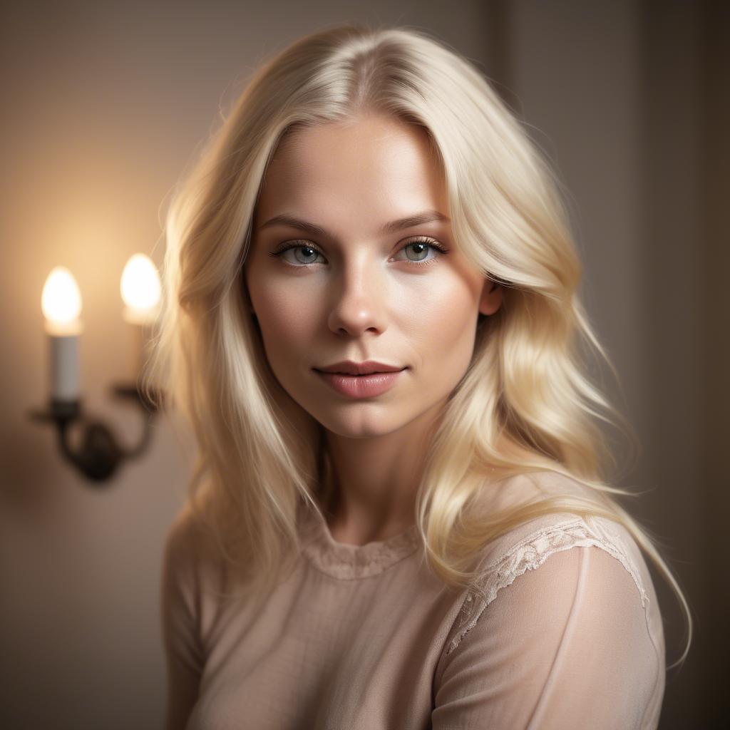 A stunning image of swedish blonde in romantic lighting.