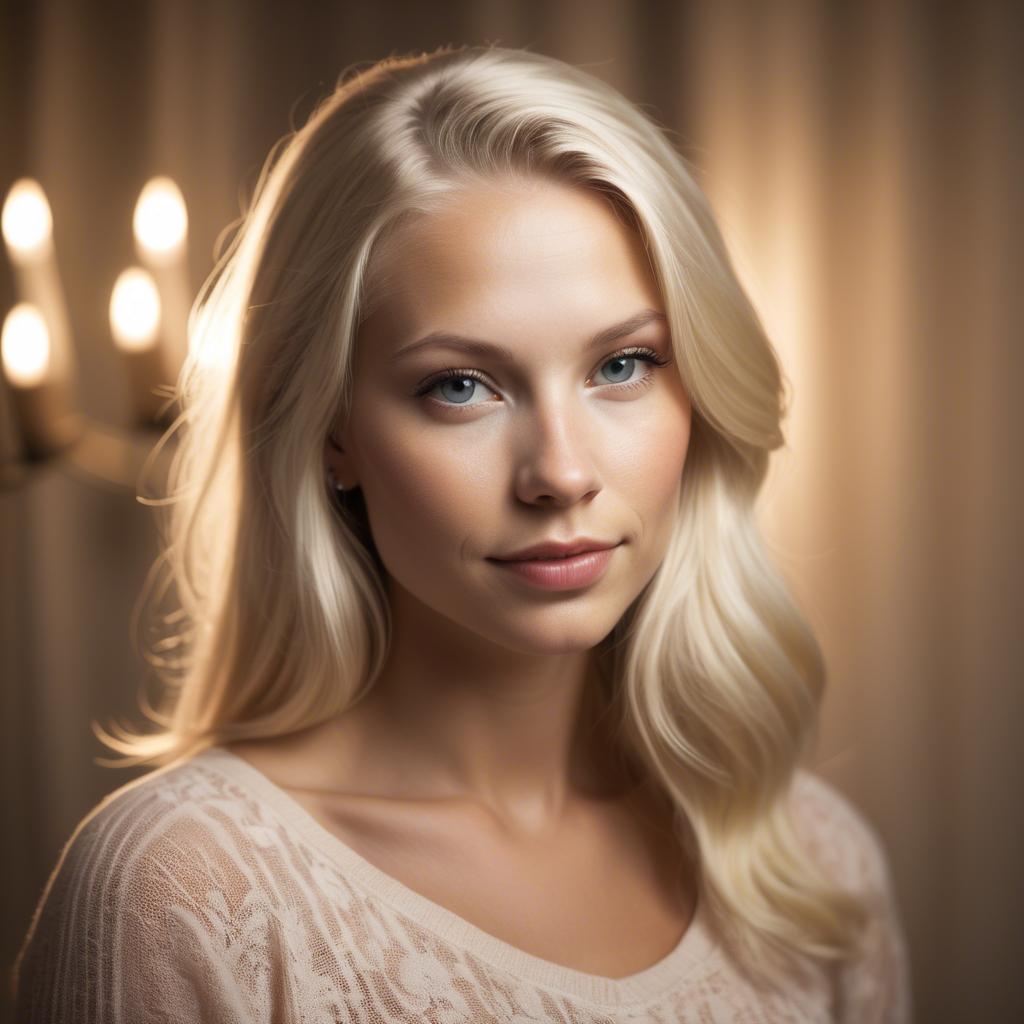 A stunning image of swedish blonde in romantic lighting.