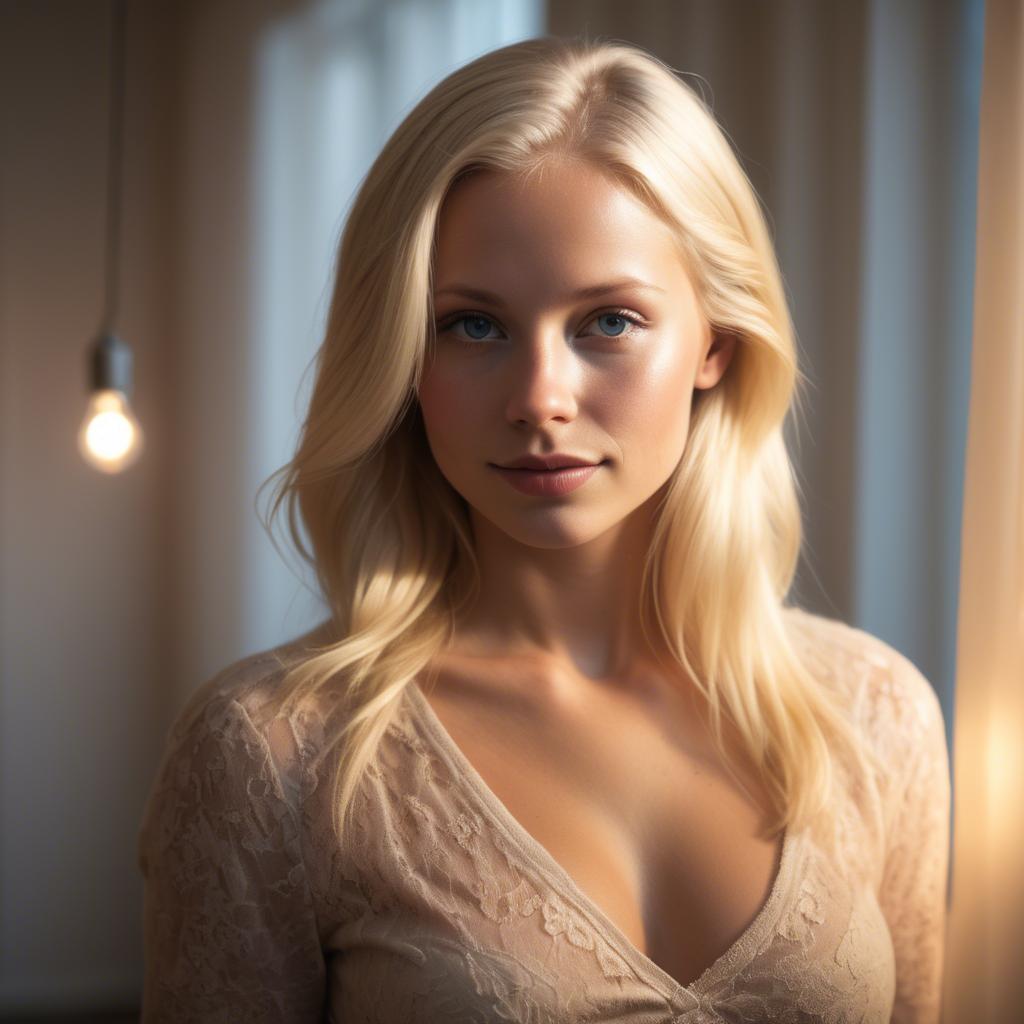 A stunning image of swedish blonde in romantic lighting.