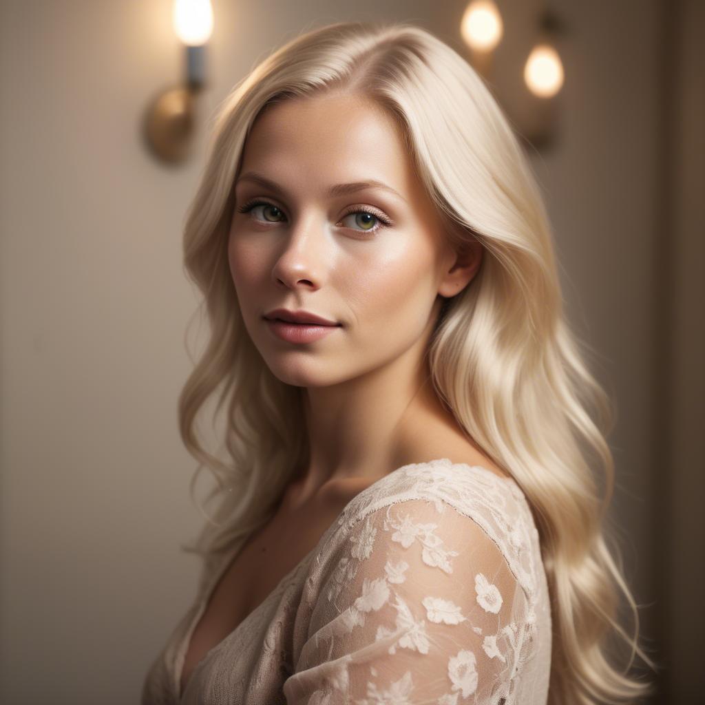 A stunning image of swedish blonde in romantic lighting.