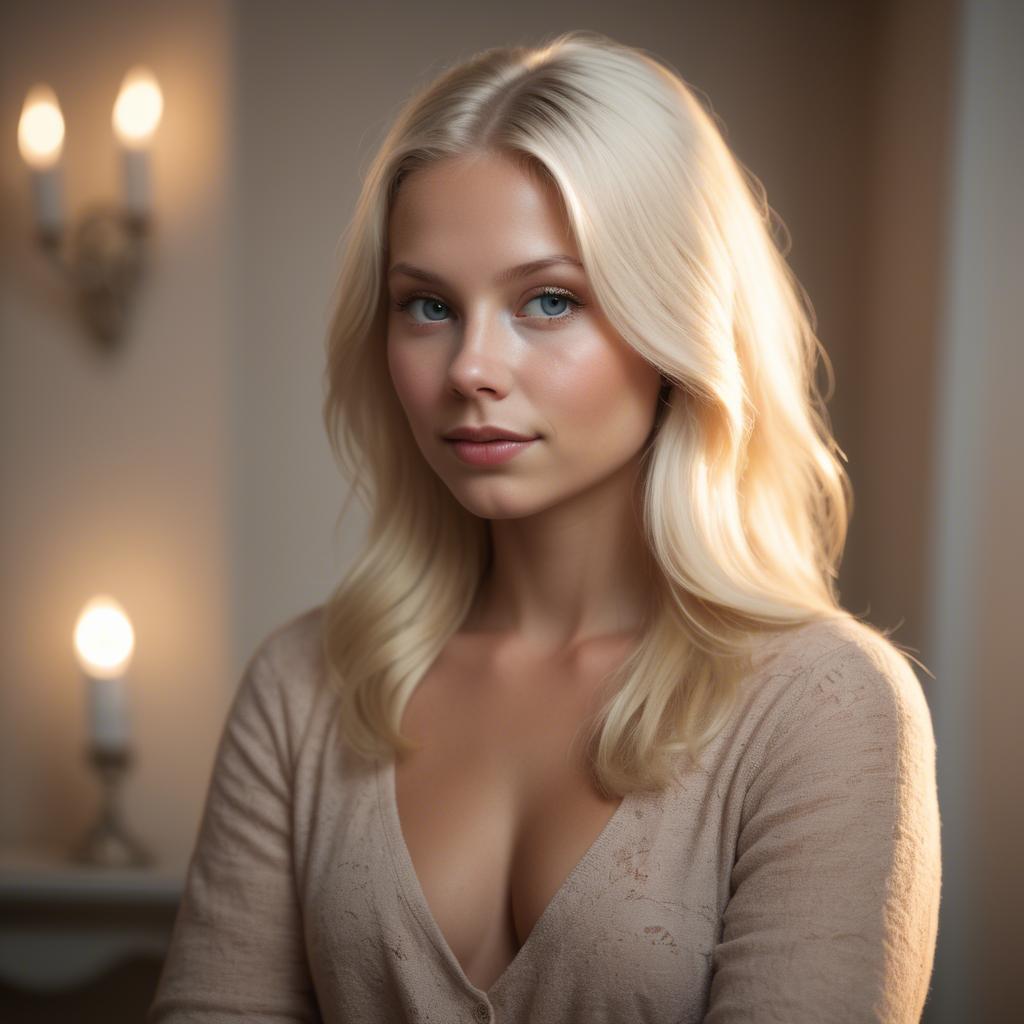 A stunning image of swedish blonde in romantic lighting.