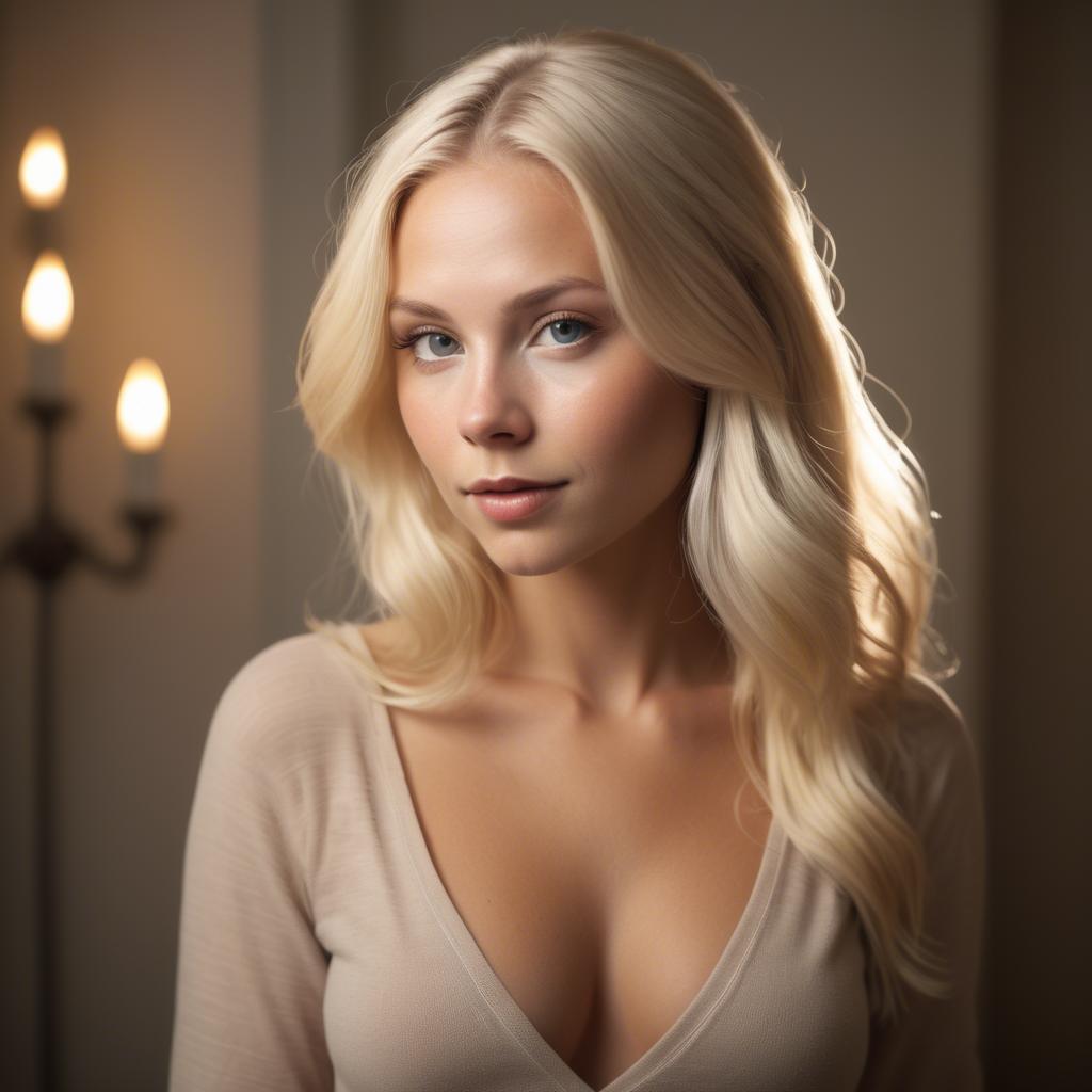 A stunning image of swedish blonde in romantic lighting.