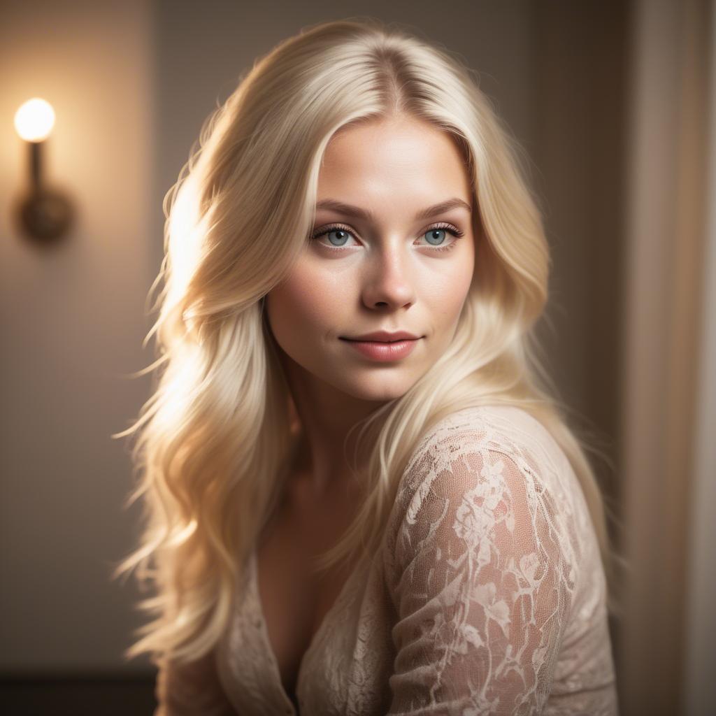 A stunning image of swedish blonde in romantic lighting.