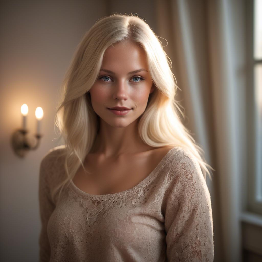 A stunning image of swedish blonde in romantic lighting.