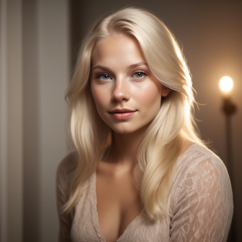A stunning image of swedish blonde in romantic lighting.