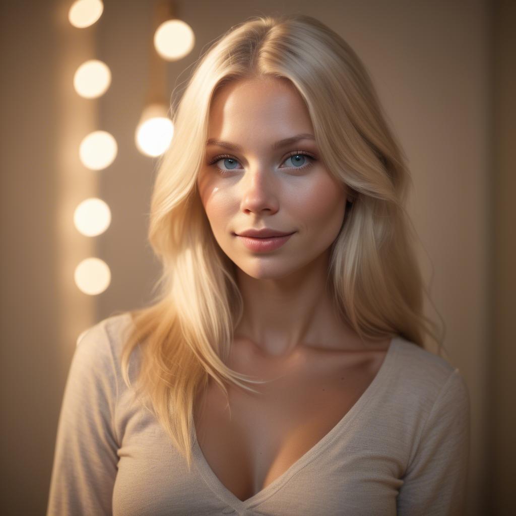 A stunning image of swedish blonde in romantic lighting.
