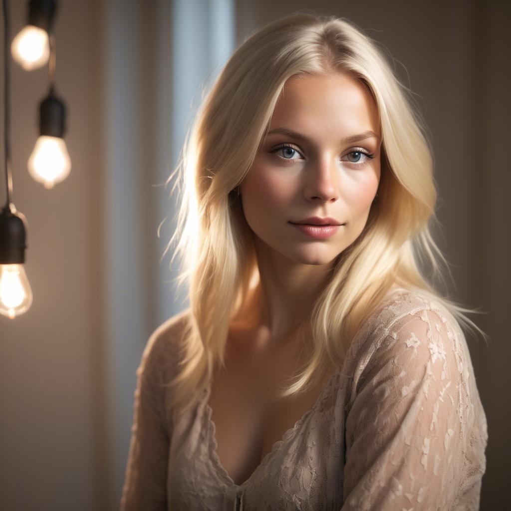A stunning image of swedish blonde in romantic lighting.