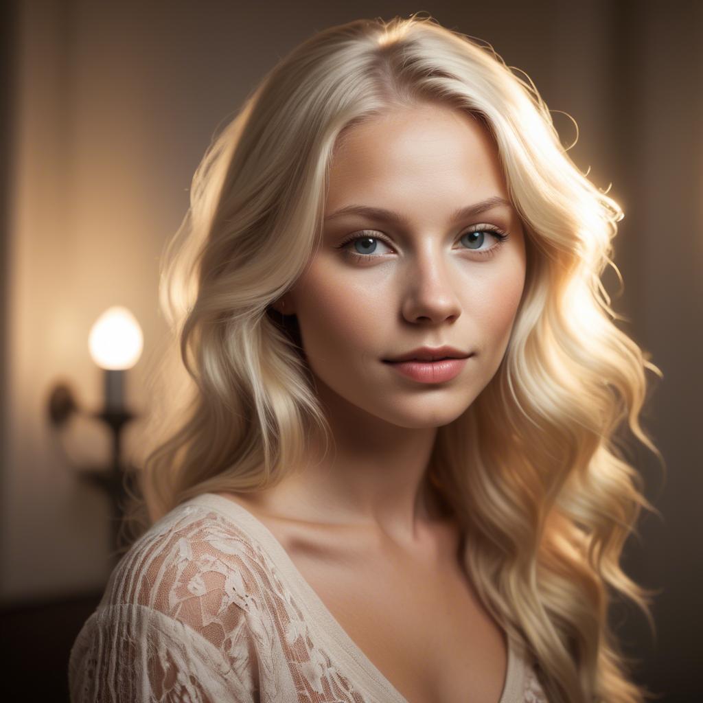 A stunning image of swedish blonde in romantic lighting.