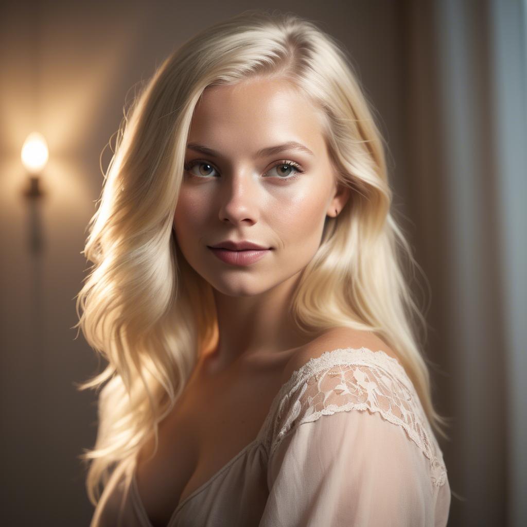 A stunning image of swedish blonde in romantic lighting.