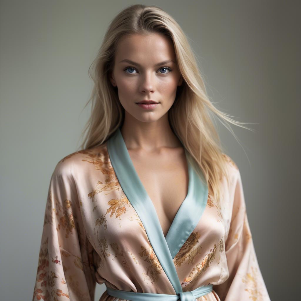 A stunning image of swedish model in a silk robe.