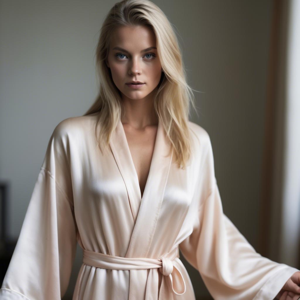 A stunning image of swedish model in a silk robe.
