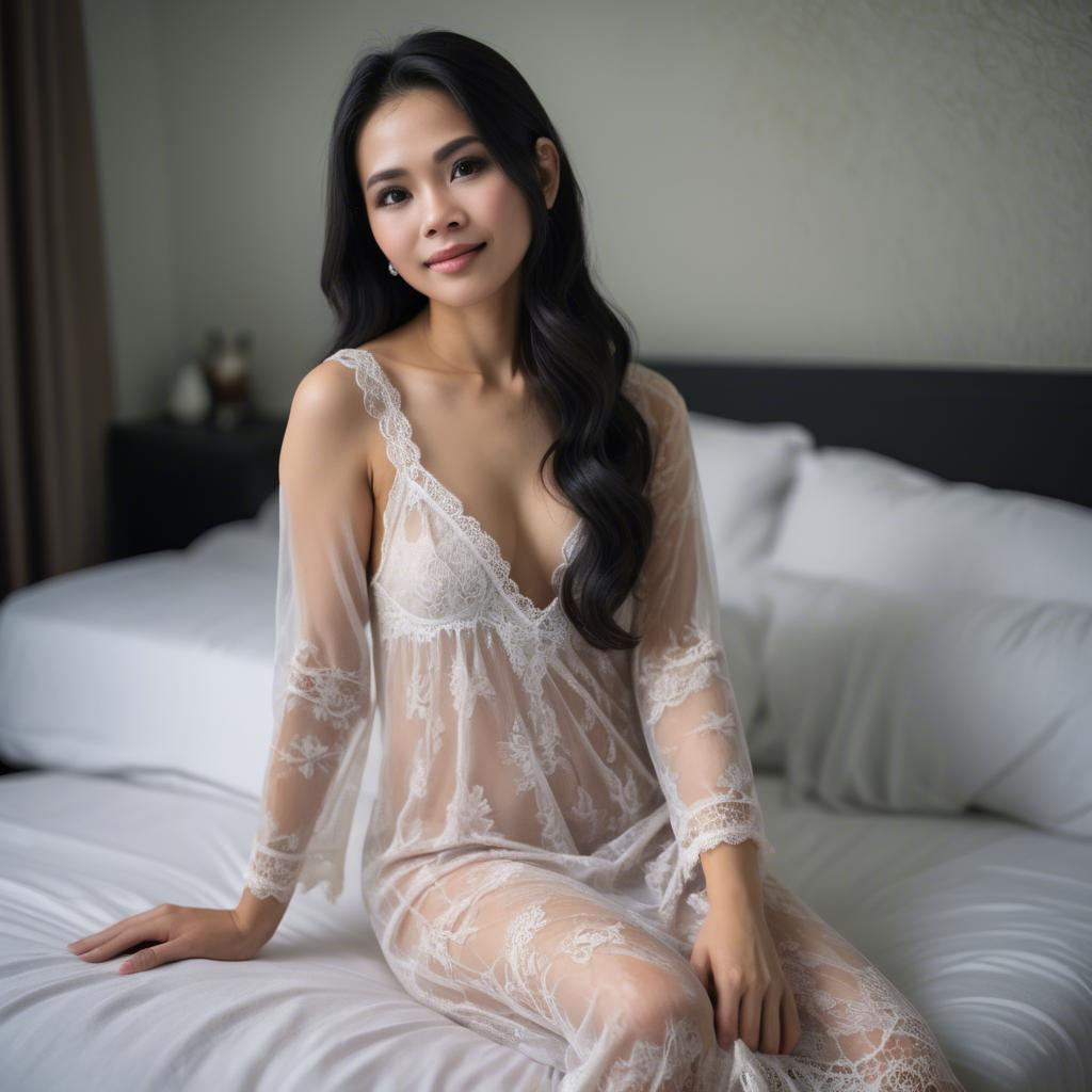 A stunning image of thai woman in a lace nightgown.