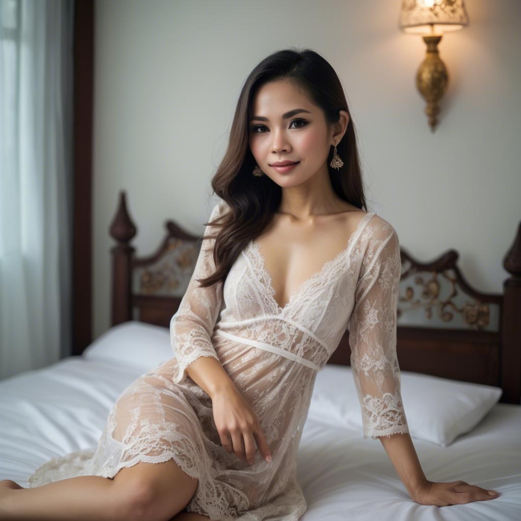 A stunning image of thai woman in a lace nightgown.