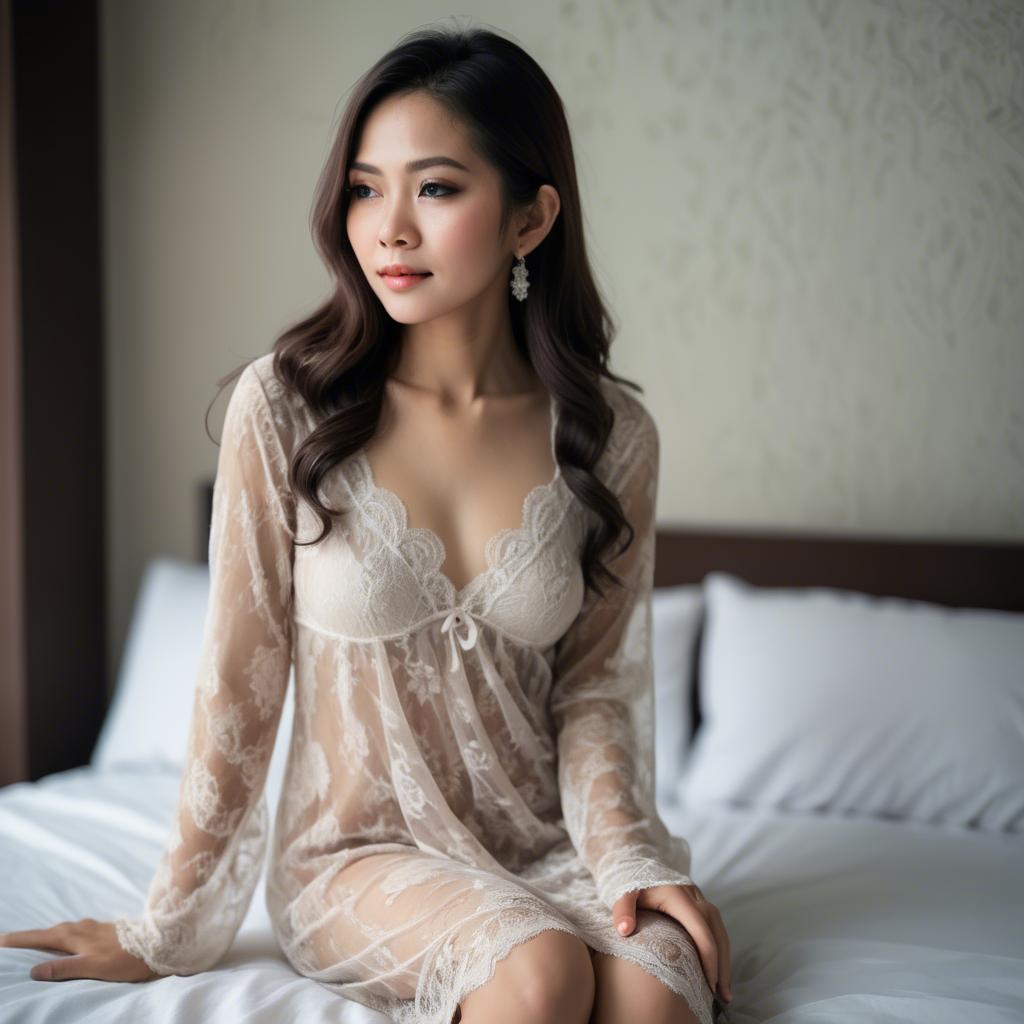 A stunning image of thai woman in a lace nightgown.