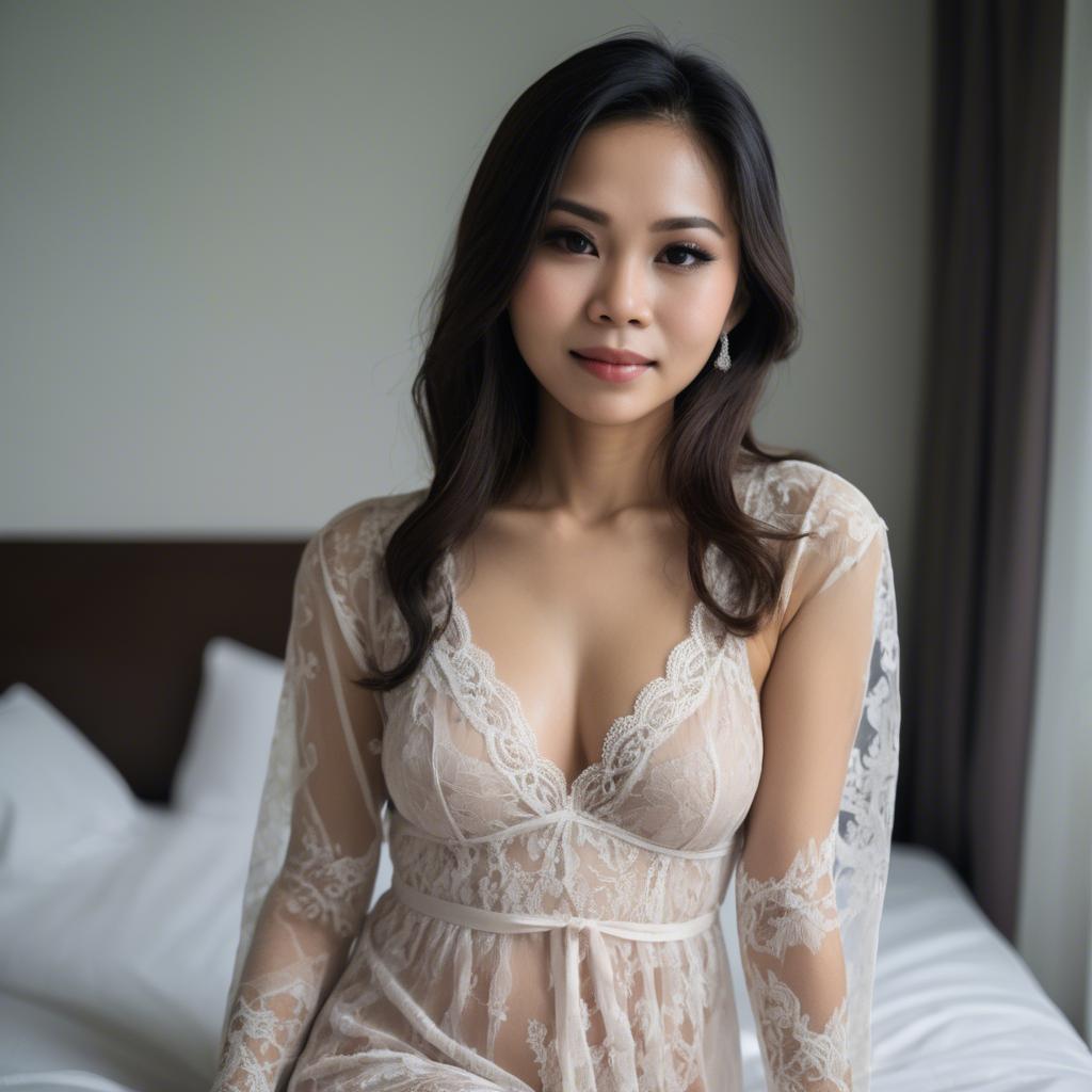 A stunning image of thai woman in a lace nightgown.