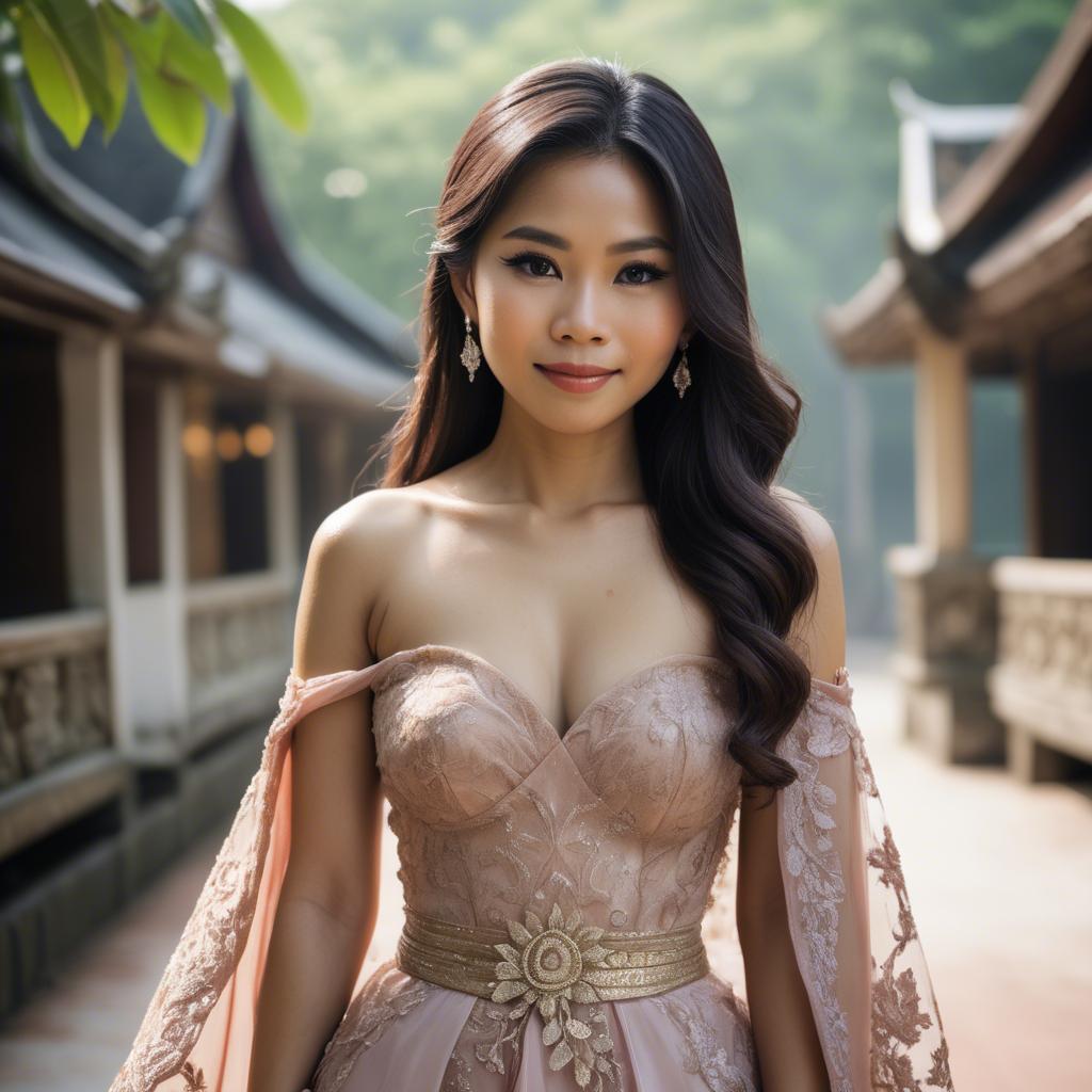 A stunning image of thai woman in a romantic gown.
