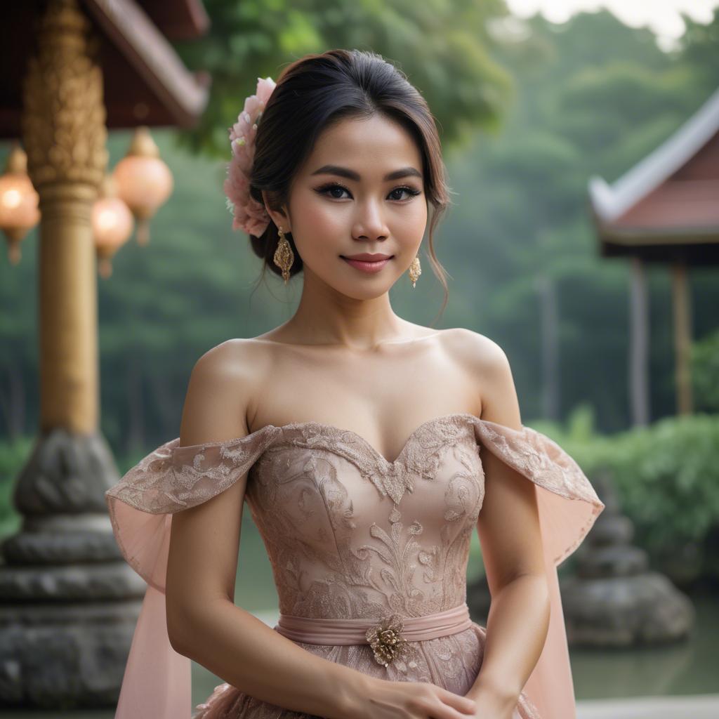 A stunning image of thai woman in a romantic gown.