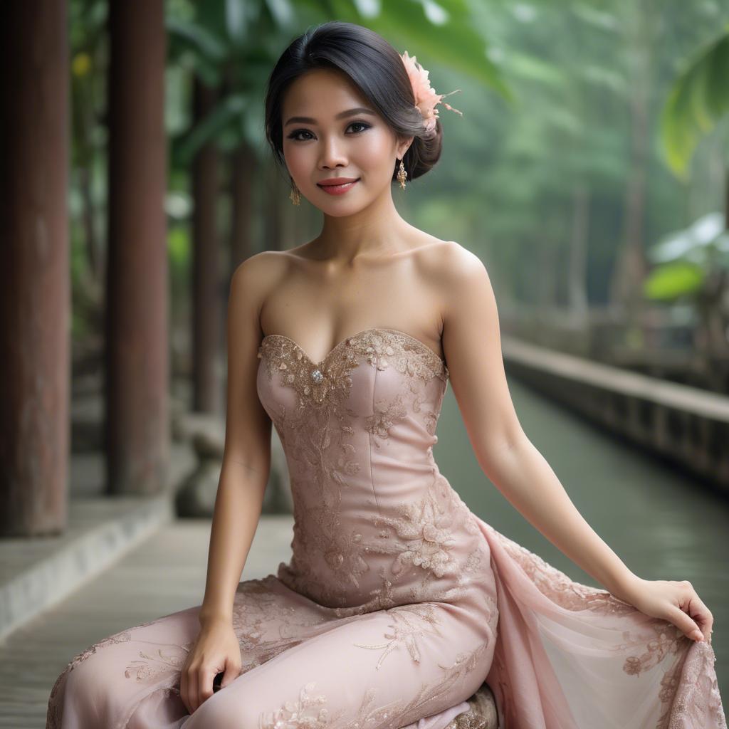A stunning image of thai woman in a romantic gown.