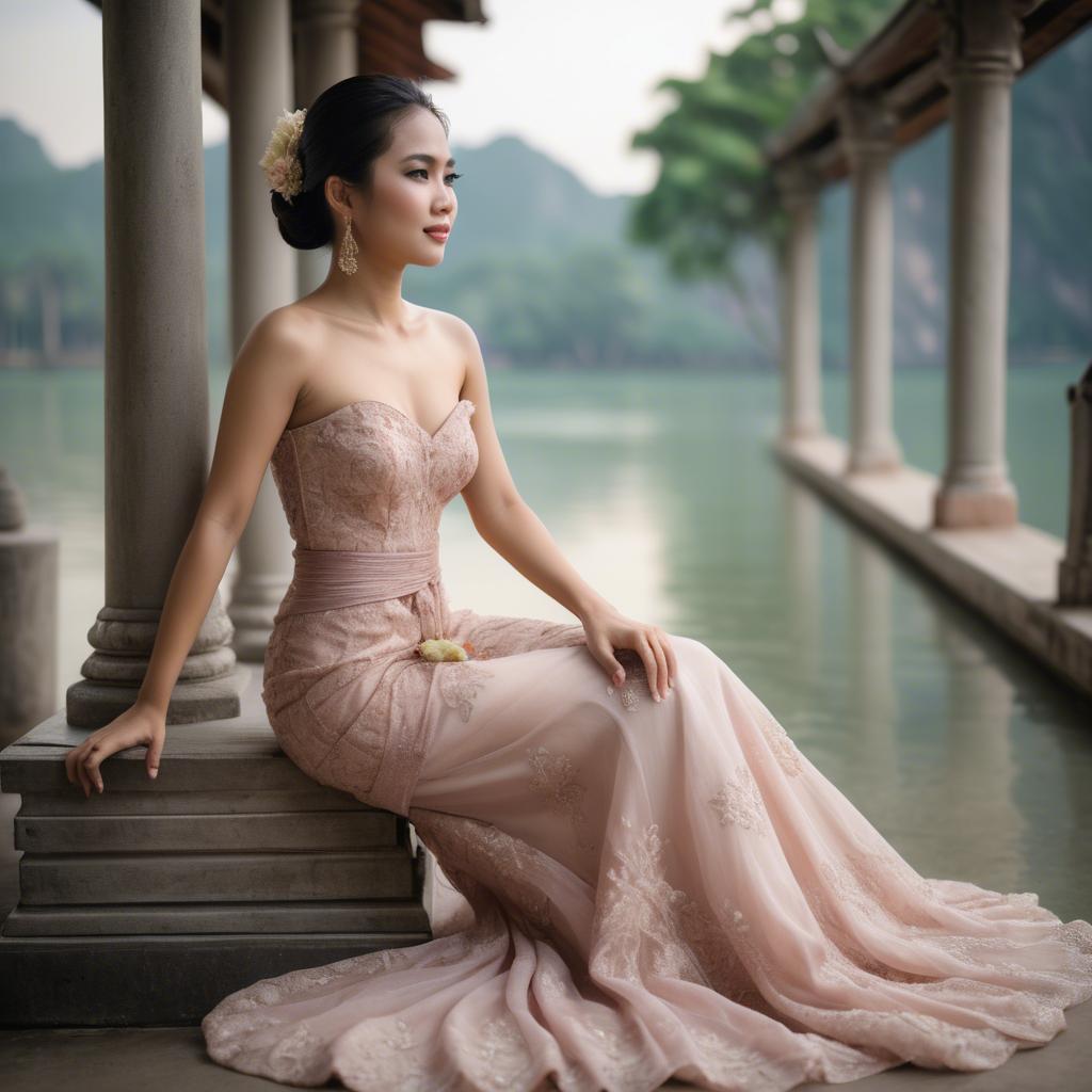 A stunning image of thai woman in a romantic gown.