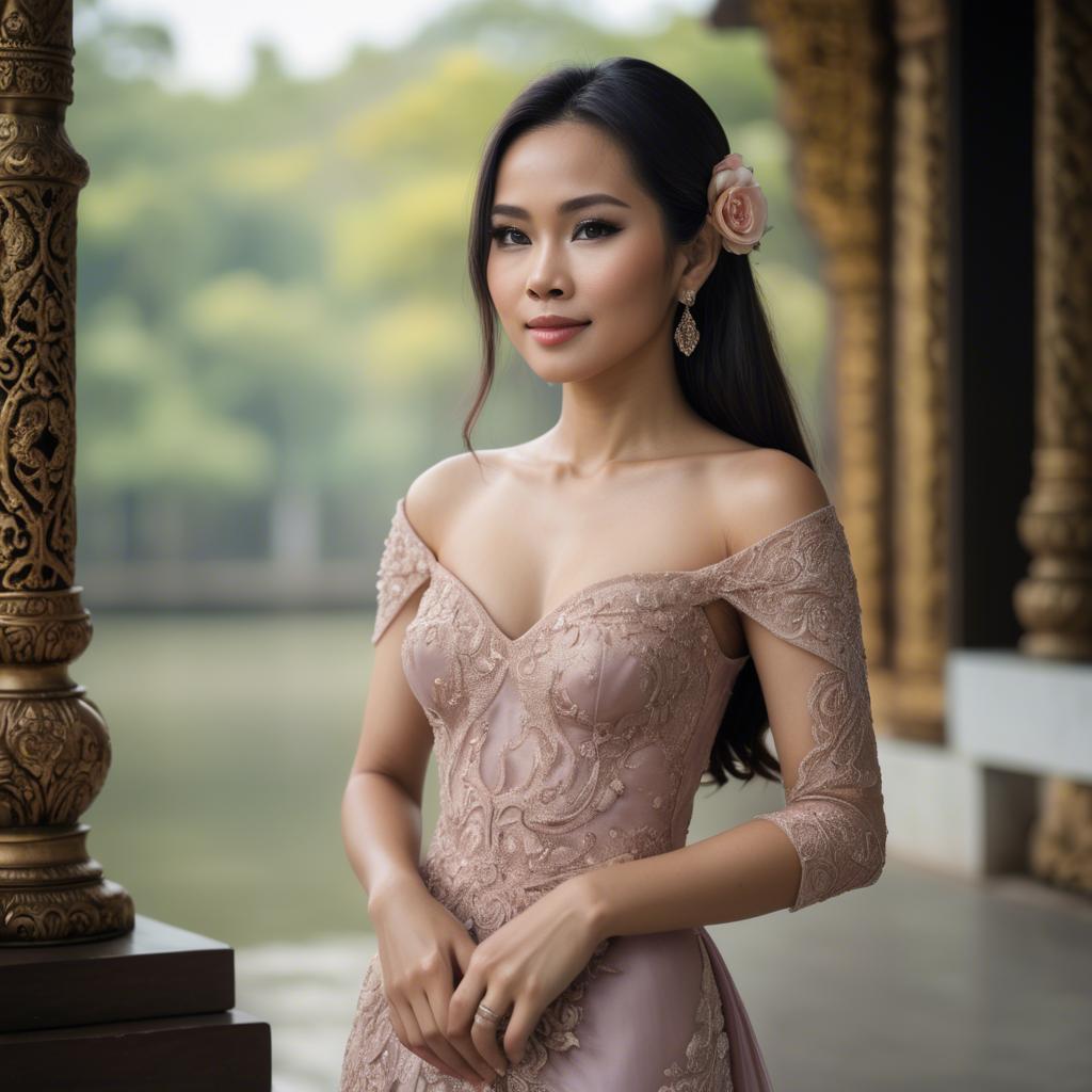 A stunning image of thai woman in a romantic gown.