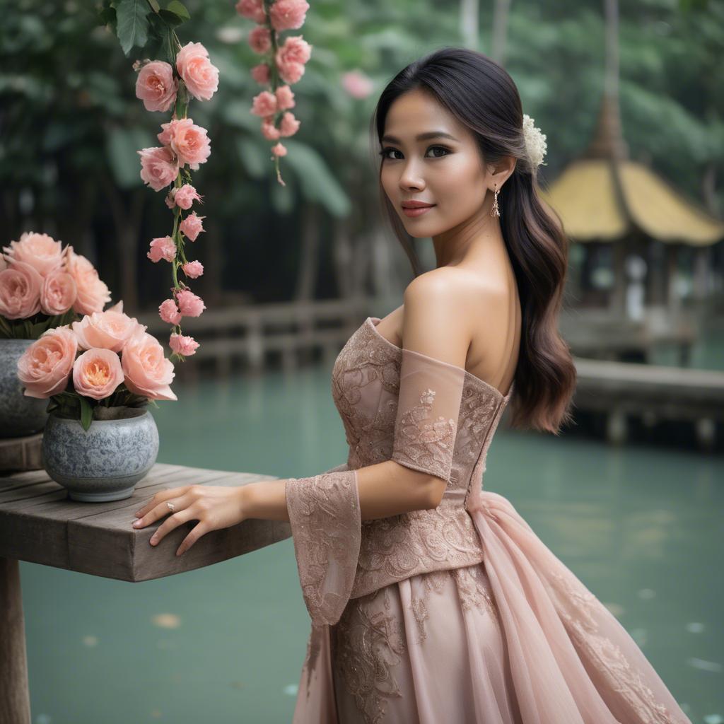 A stunning image of thai woman in a romantic gown.