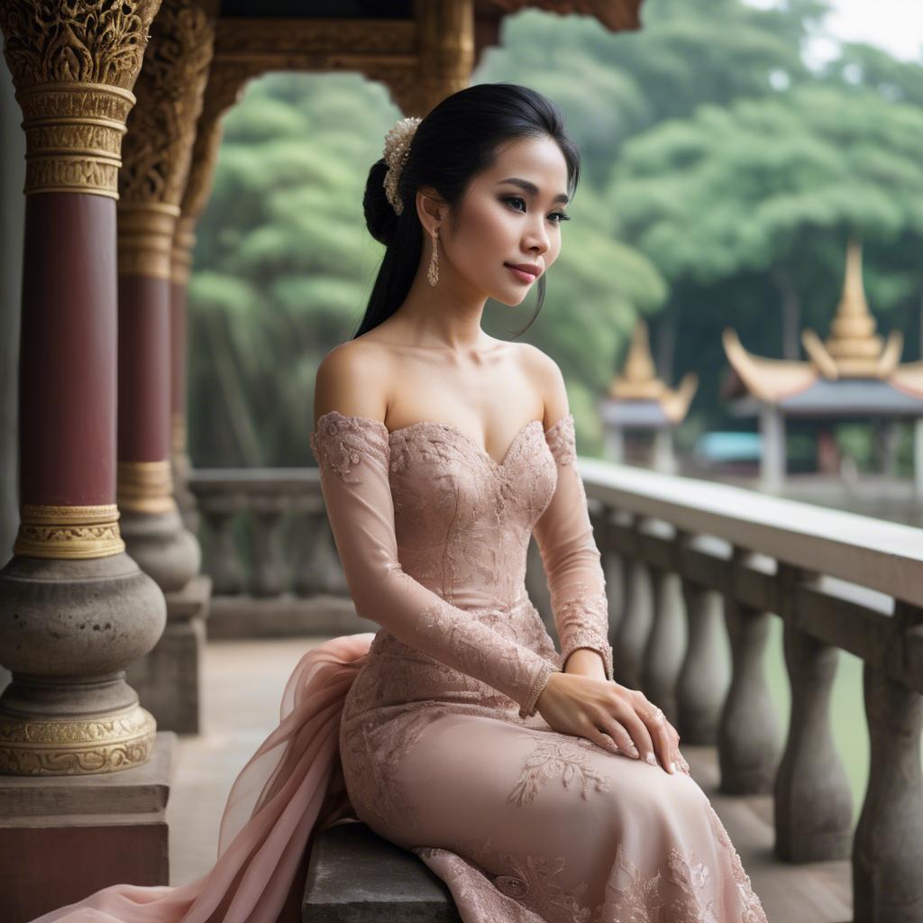 A stunning image of thai woman in a romantic gown.