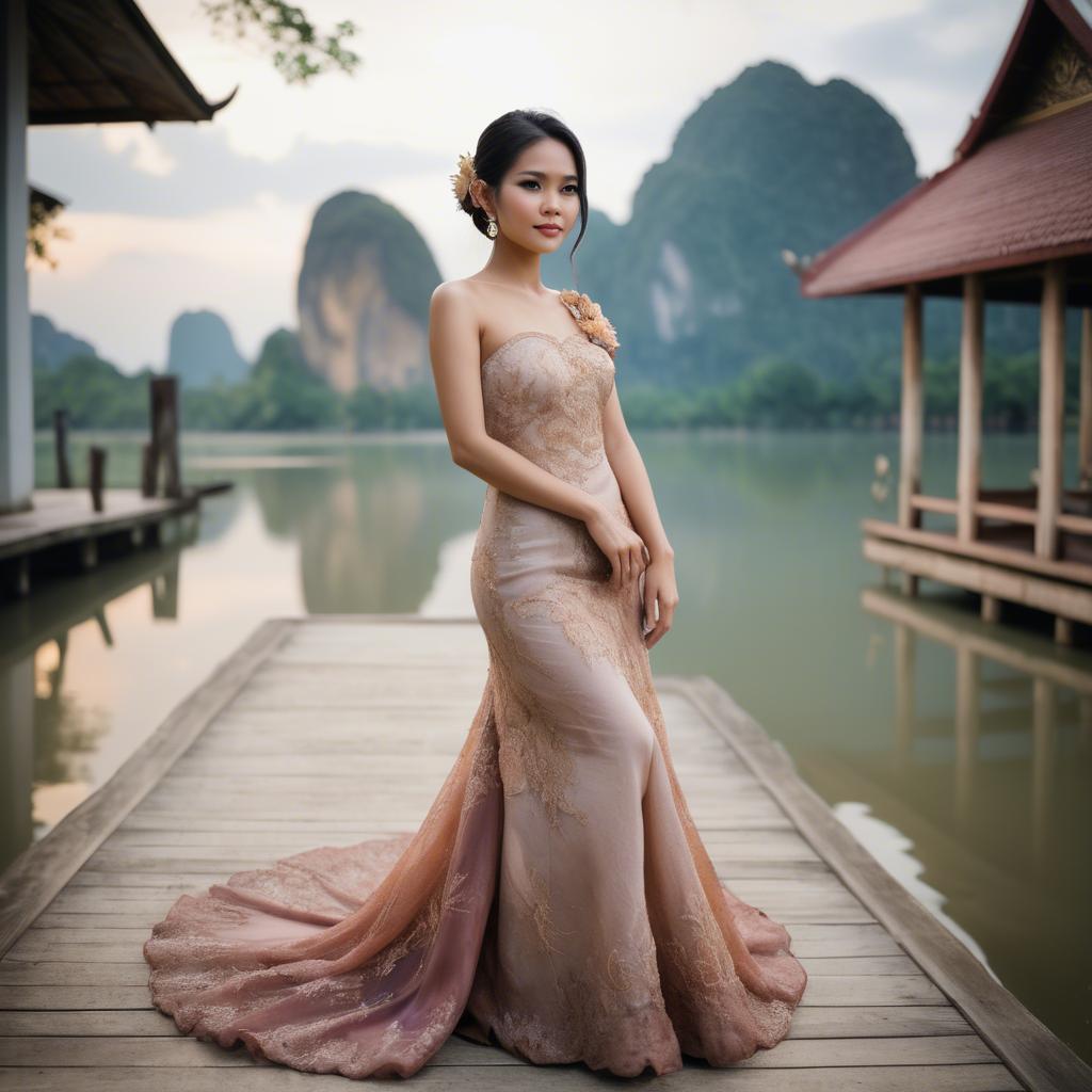 A stunning image of thai woman in a romantic gown.