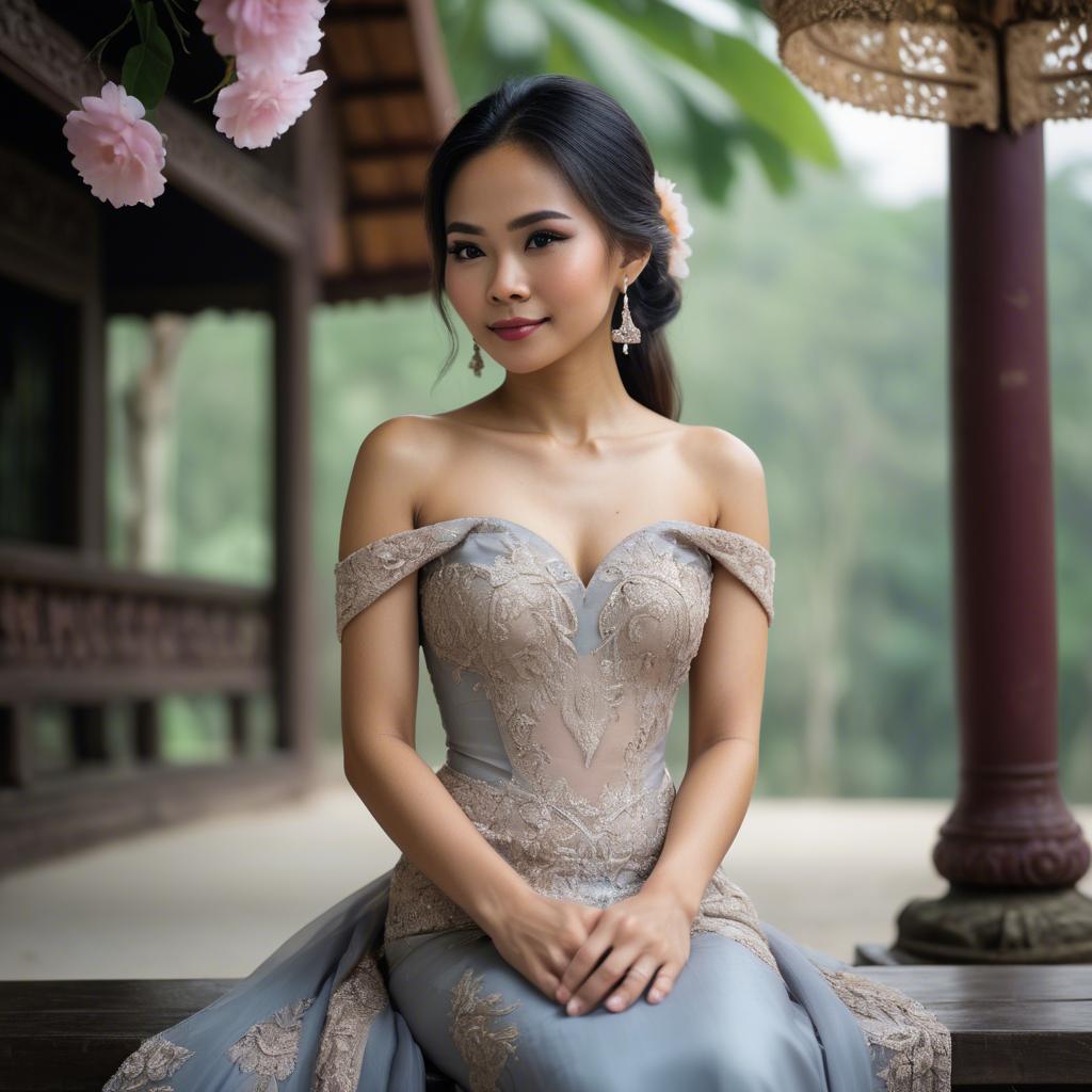 A stunning image of thai woman in a romantic gown.
