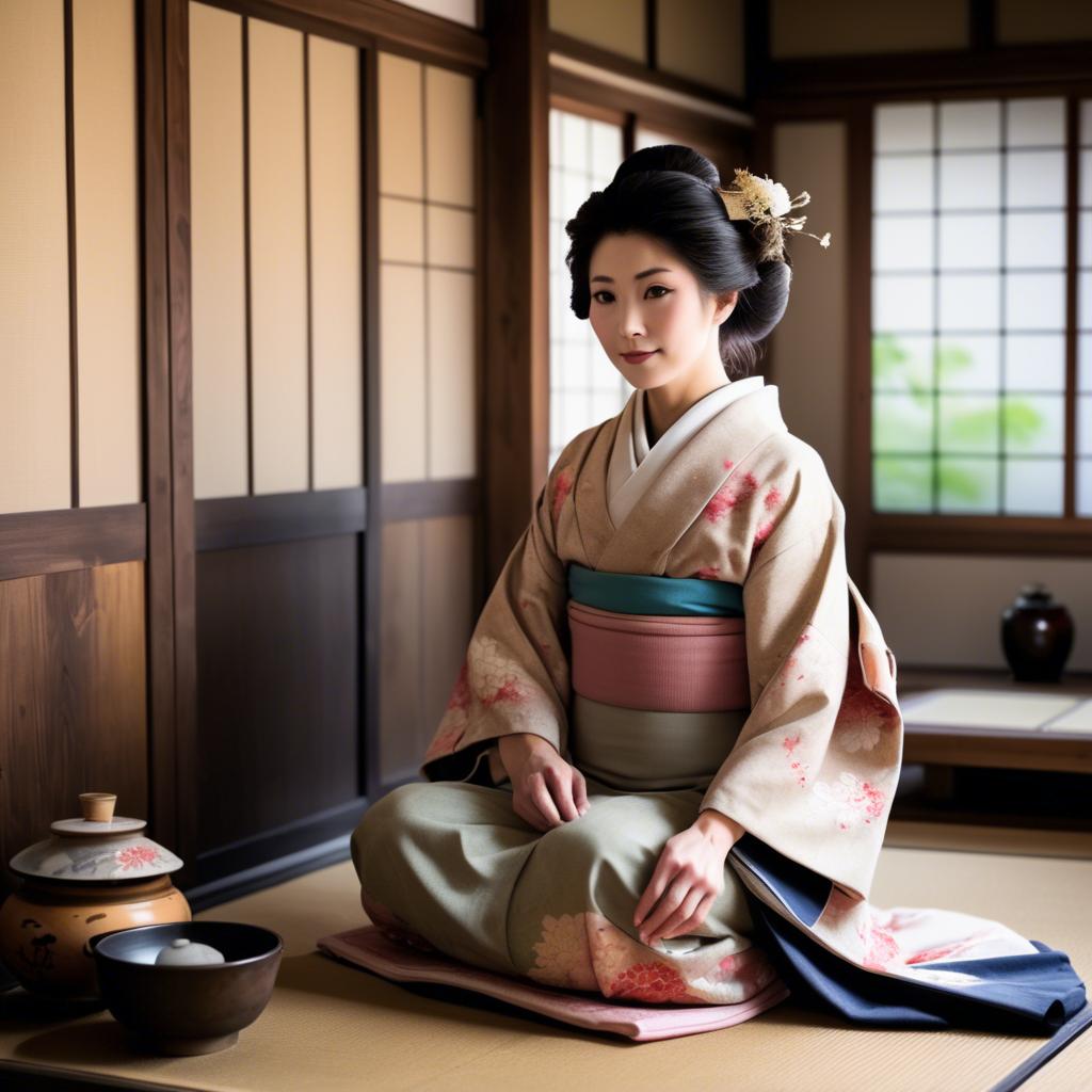 A stunning image of traditional japanese woman in an antique house.