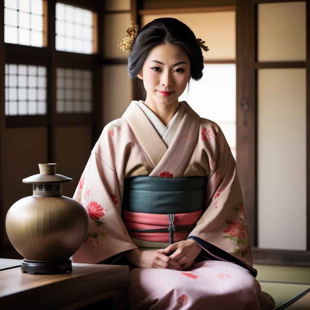 A stunning image of traditional japanese woman in an antique house.