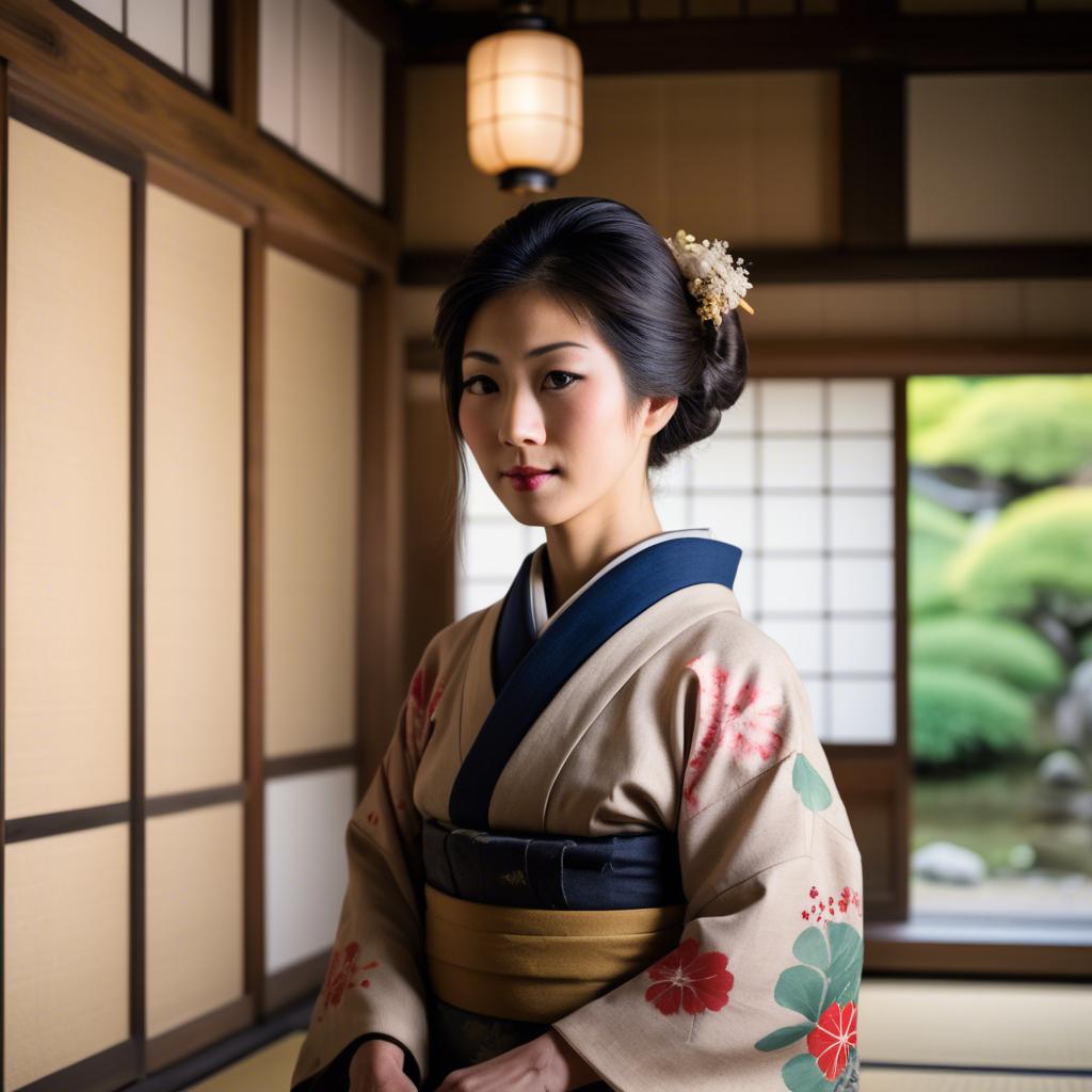 A stunning image of traditional japanese woman in an antique house.