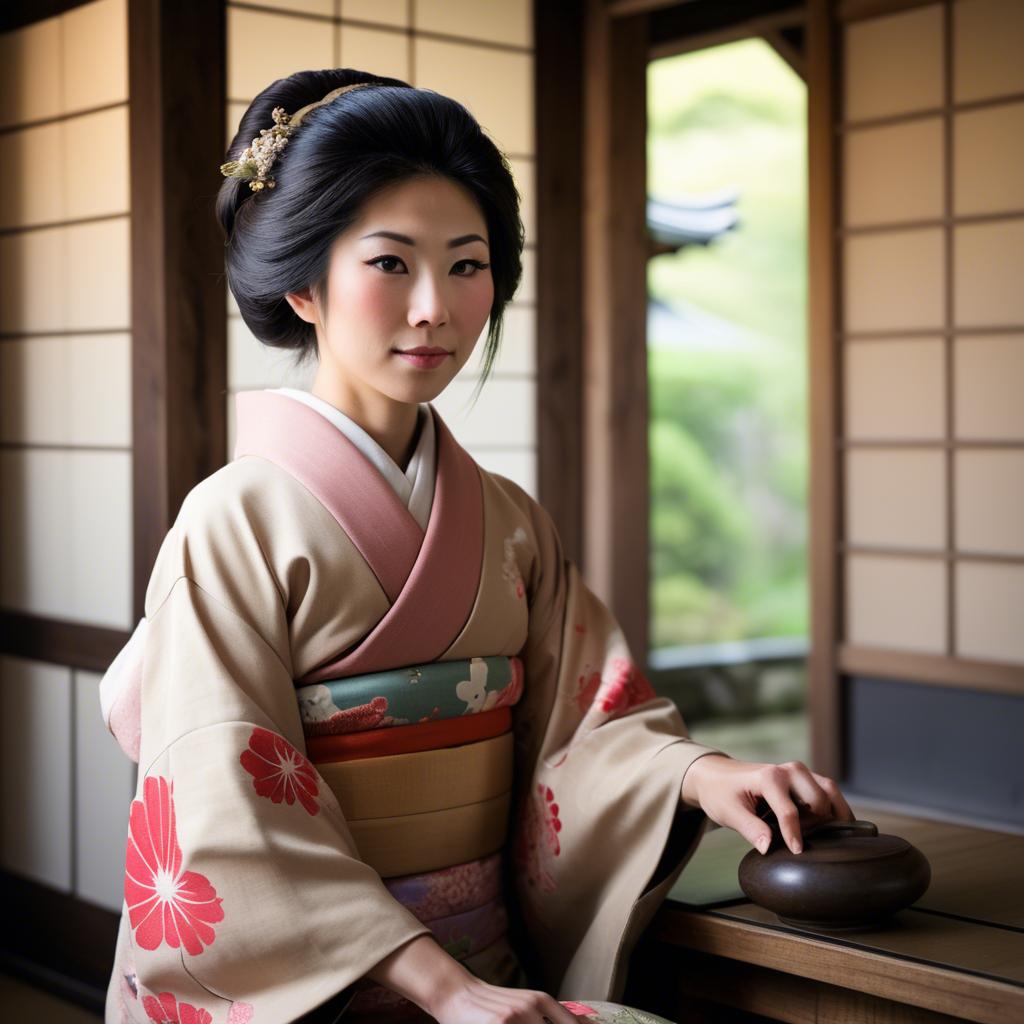 A stunning image of traditional japanese woman in an antique house.
