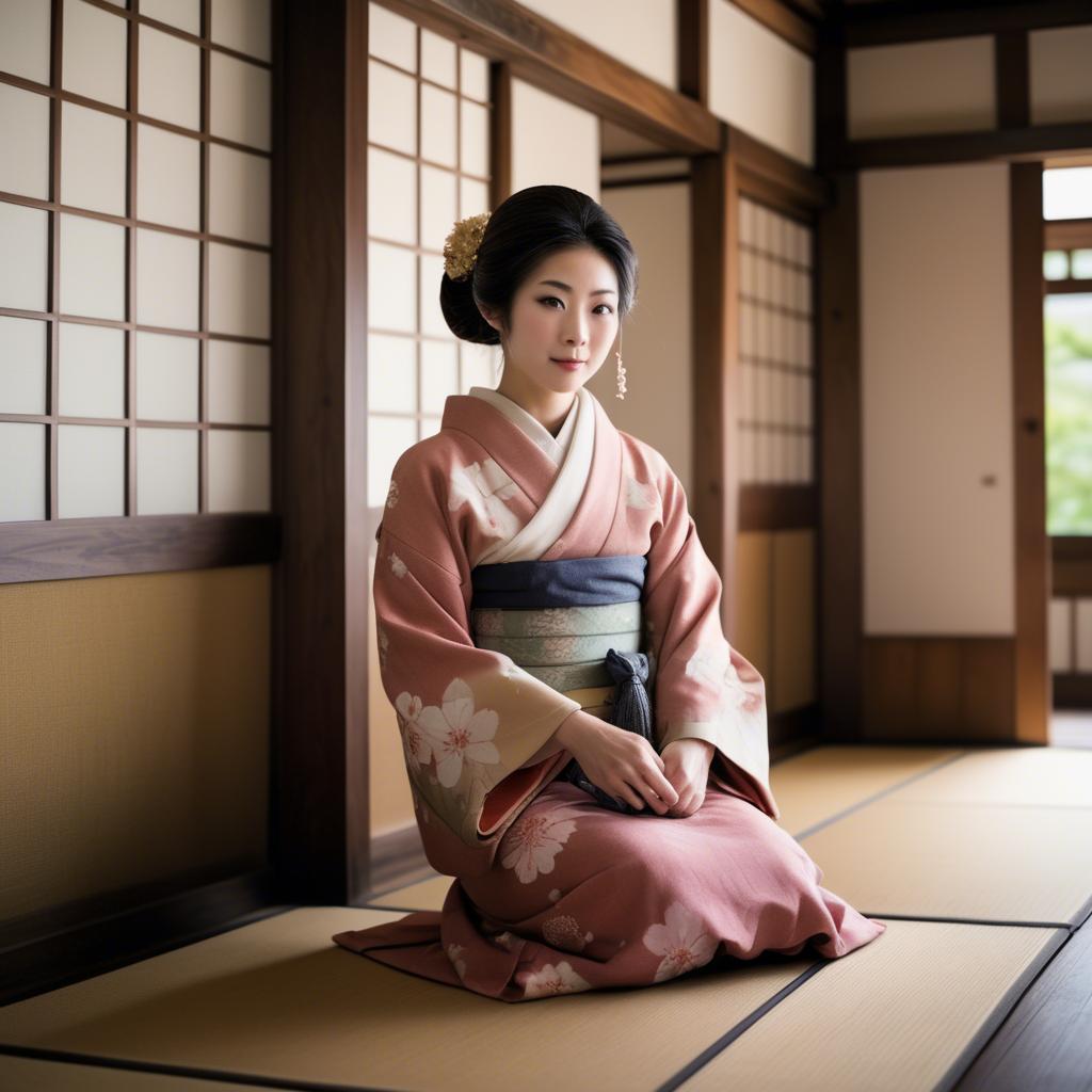 A stunning image of traditional japanese woman in an antique house.